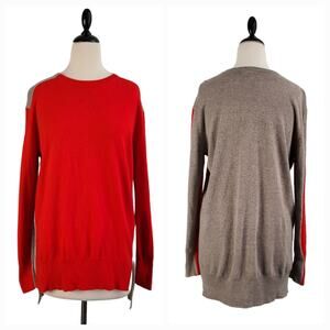 J.Crew Wool Blend Colorblock Tunic Sweater Women’s M Red Gray Relaxed‎ Preppy